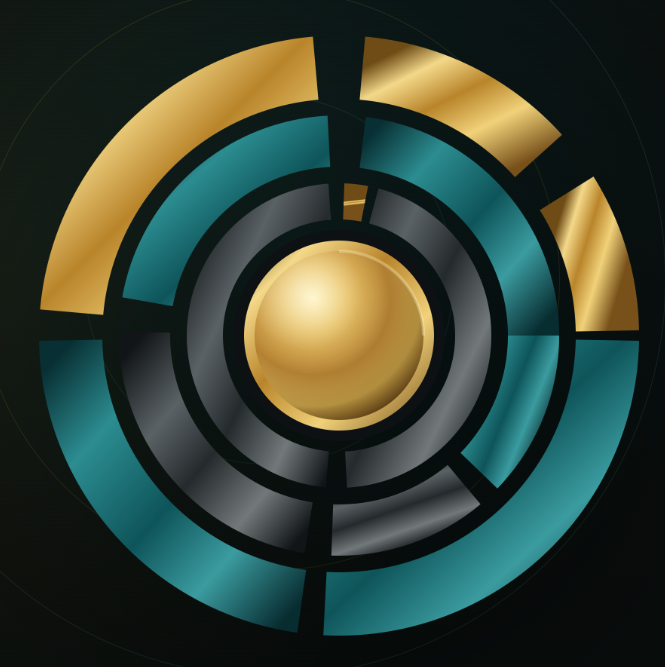 TonaqueSpace circular gold, teal and graphite identity